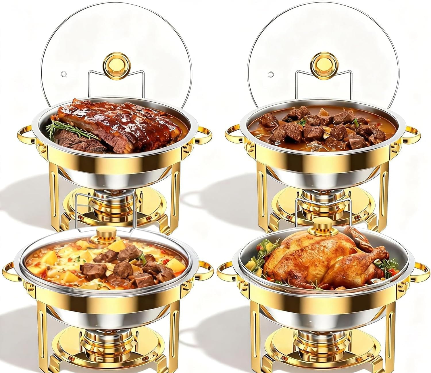 Elegant Round Stainless Steel Chafing Dish with Golden Accents