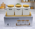 3pc Ceramic Canister Set with Bamboo Lids & Tray
