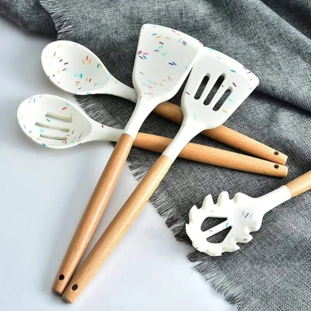 Unique white marble silicone spoon set