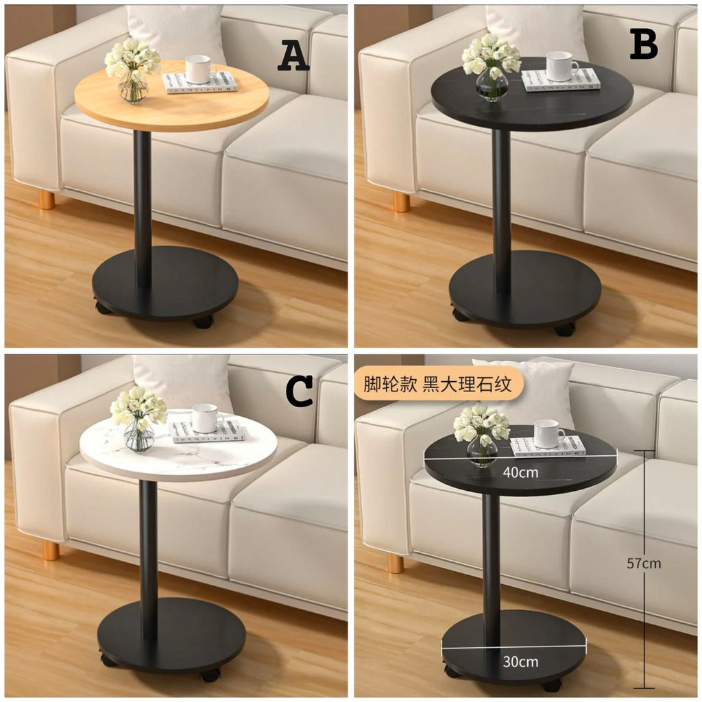 Round Wooden Coffee Side Table with Wheels